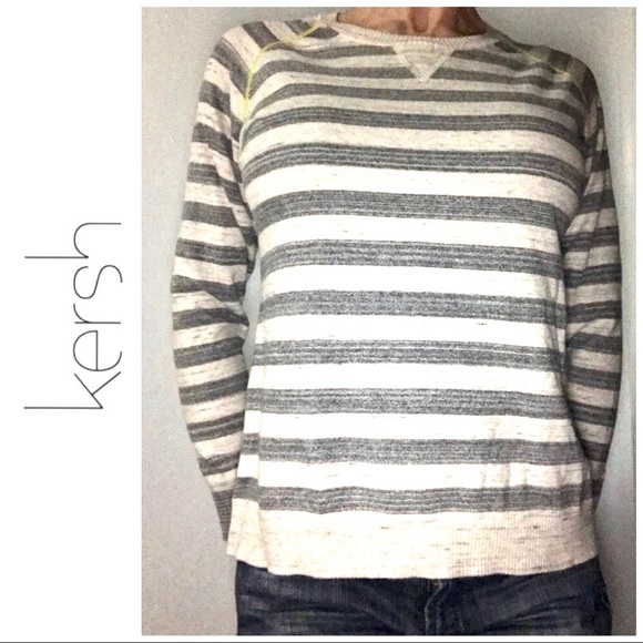 NWT KERSH Crewneck Striped Sweater Top Size L White /& Gray